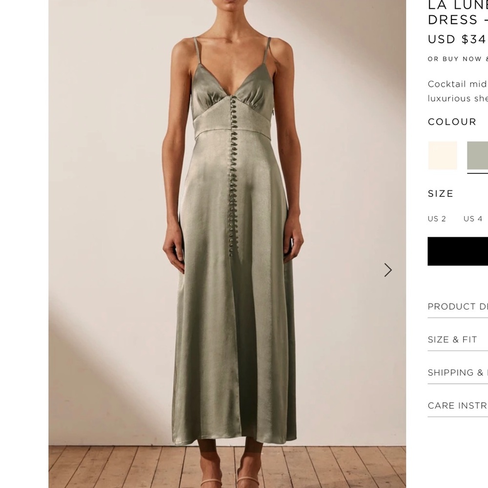 Shona Joy, Bridesmaid La Lune Midi Dress in Sage, US Size 4